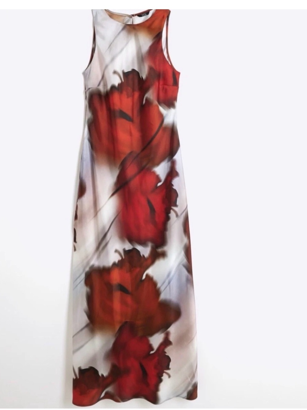River Island- Red Abstract Print Belted Slip Dress - US size 14